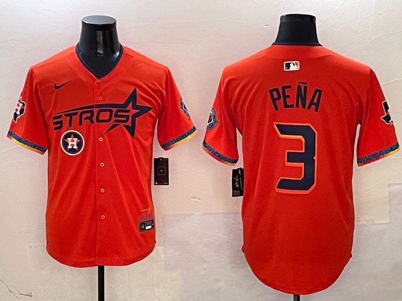 Men Houston Astros #3 Pena Orange Fourth generation Joint Name Nike 2025 MLB Jersey style 7->houston astros->MLB Jersey